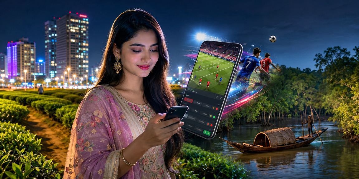 ঢাকায় চা বাগানের পরিবেশে মোবাইলে ক্যাসিনো গেম উপভোগ করছেন একজন ব্যবহারকারী