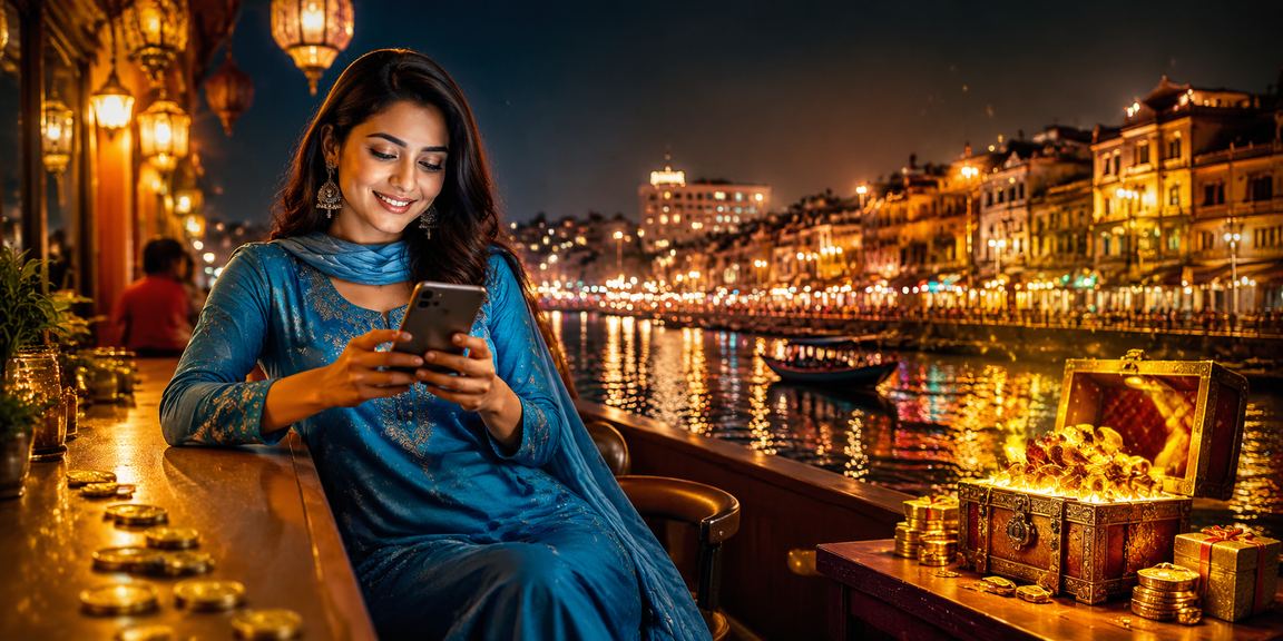 নারায়ণগঞ্জে সালোয়ার কামিজ পরে মোবাইলে পেমেন্ট করছেন একজন বাংলাদেশি ব্যবহারকারী
